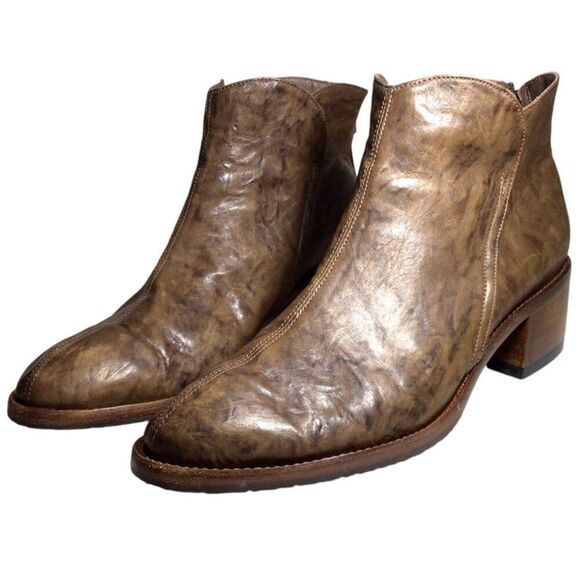 Salpy Riley Handmade USA Heeled Ankle Boot 10 Olive Distressed Back Zip Bootie - Picture 5 of 7